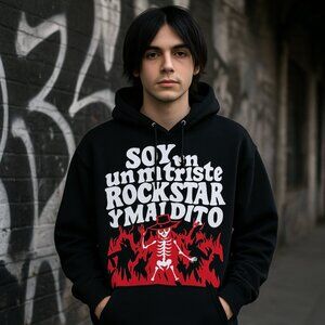 Sad Boyz Gothic Rockstar Hoodie Emo Grunge Streetwear Black Red Skull Skeleton‎